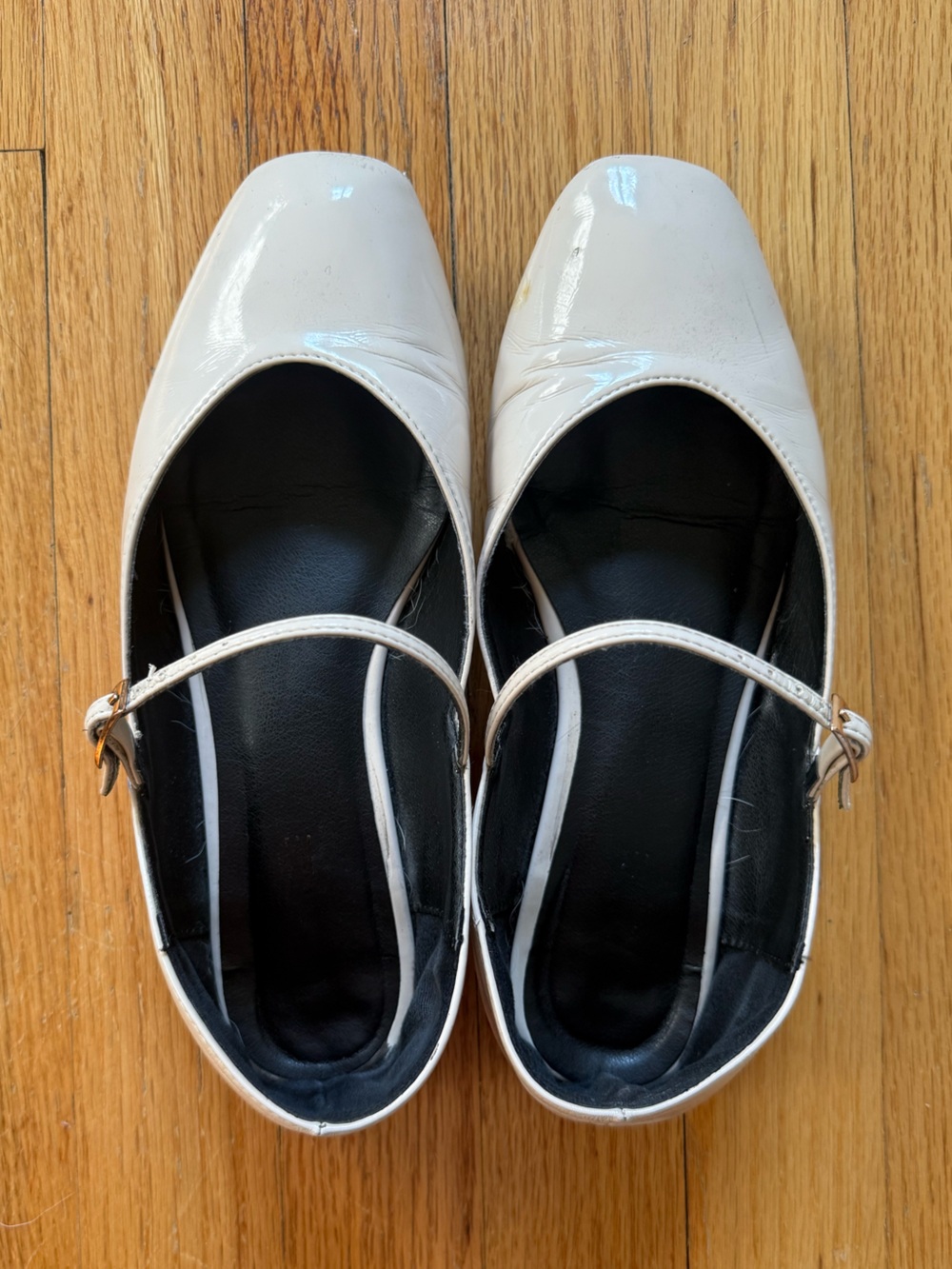 Well Worn White Patent Mary Jane Flats
